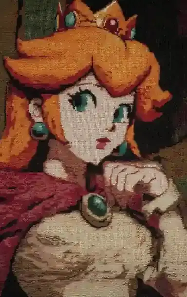cross stitched art of princess that rembles 64-bit pixel art
