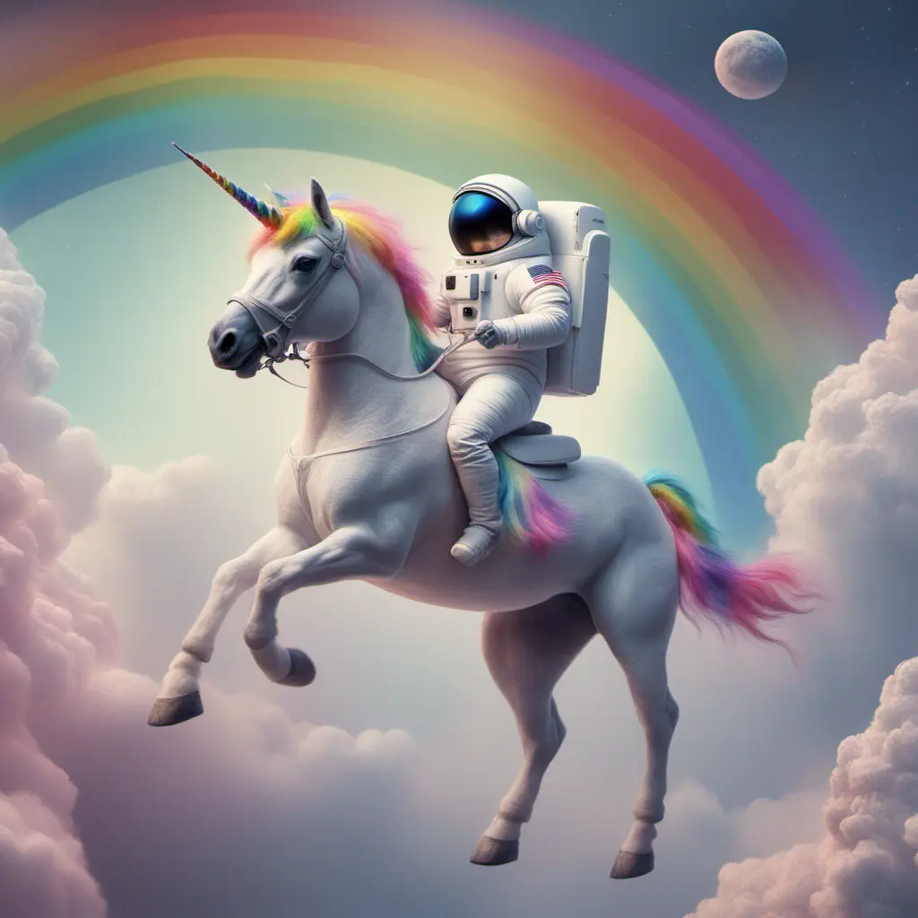 An astronaut riding a rainbow unicorn, cinematic, dramatic